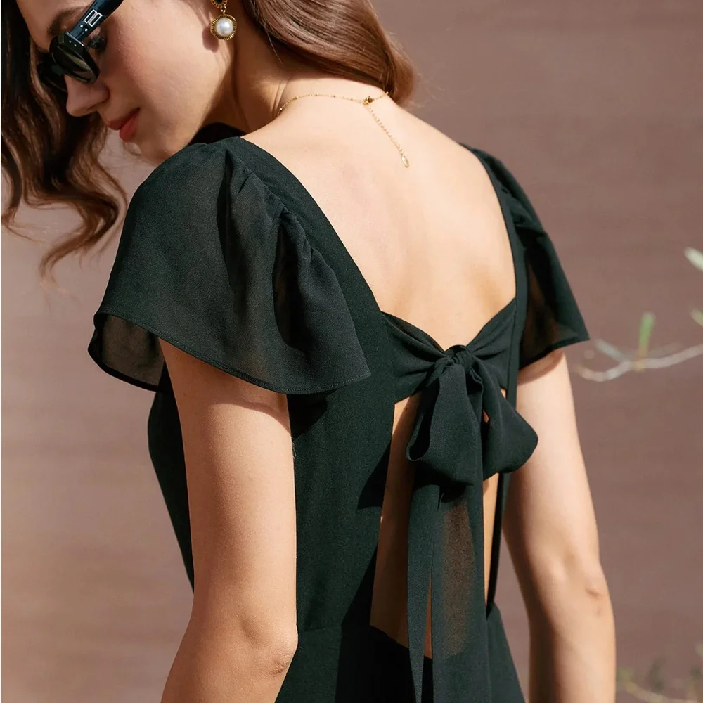 Black Sweetheart Neck Chiffon Maxi Dress - Picture 2 of 8